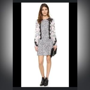 BCBGMaxazria Bryanne Dress Long Sleeve Drop Waist Tunic Mini Lace Trim Size XS